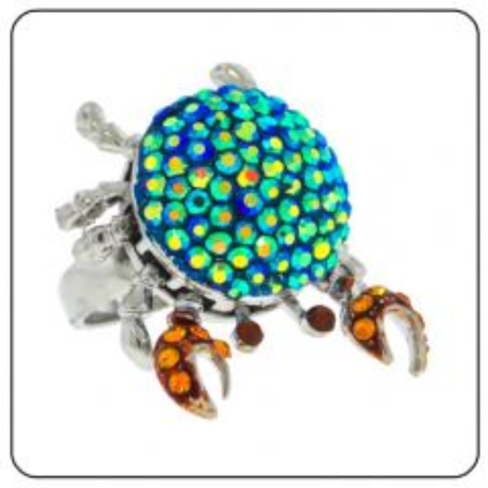 Moveable crab ring Blue AB crystal silver plate Unique size 6 7 8 NWT